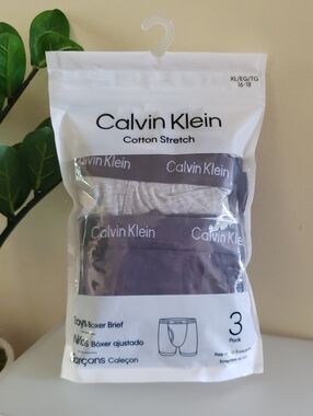 Calvin Klein NIP Boys 3-Pack Cotton Stretch Boxer Briefs - XL